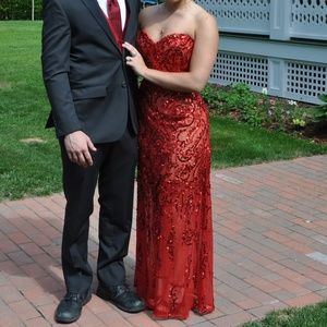 Red Sparkle Strapless Prom Dress
